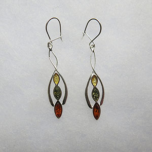 Boucles d'oreilles gouttes croiss - bijou ambre et argent